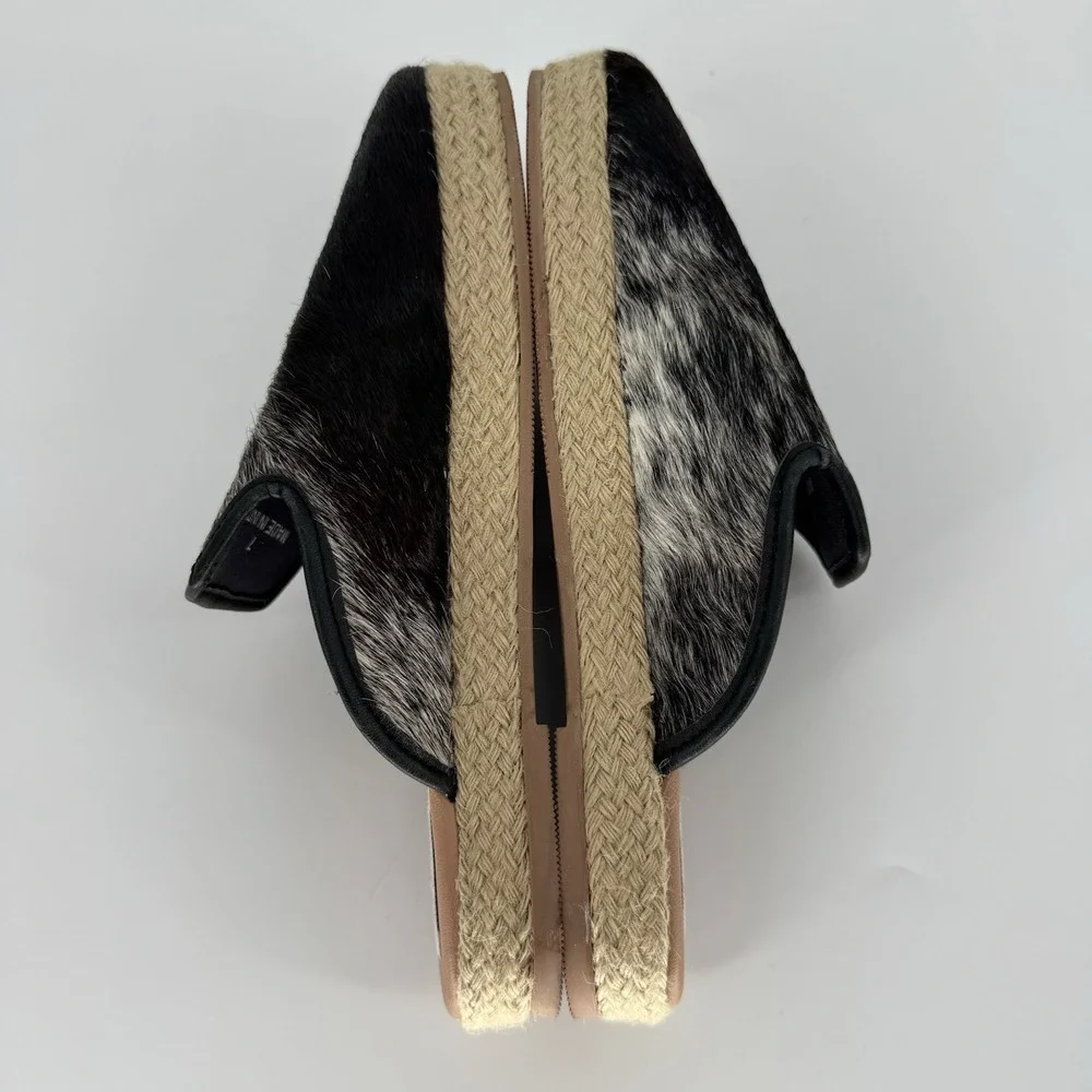 MYRA Ease Espadrilles Black and White Cowhide Leather Slip On Shoes‎ Women's 7